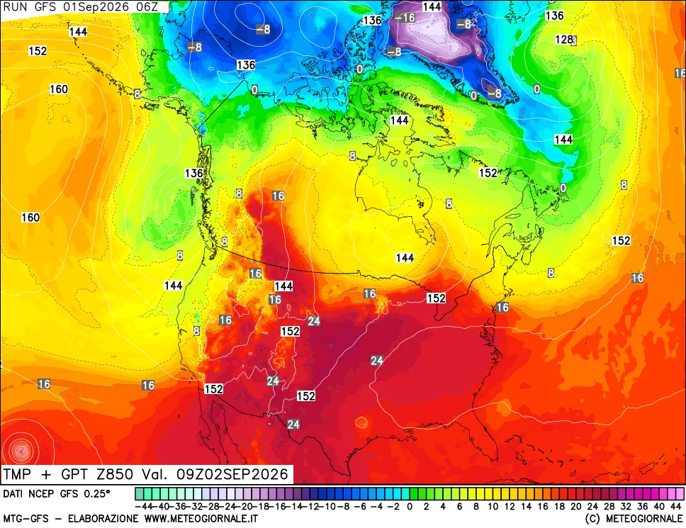 mappa 850 hPa Temp + GPT