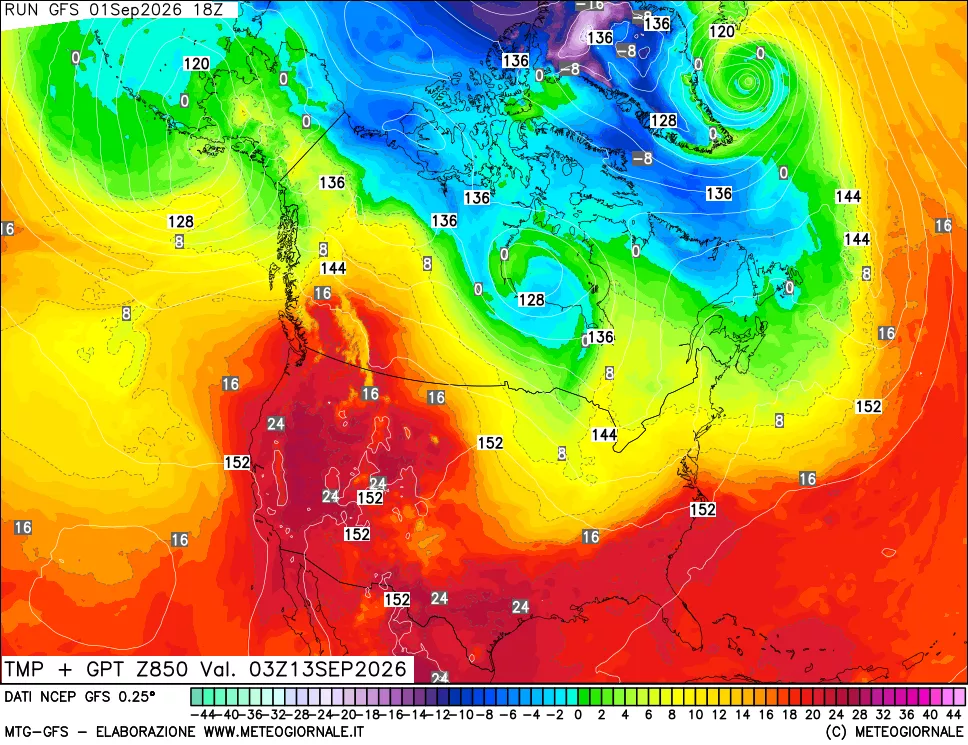 mappa 850 hPa Temp + GPT