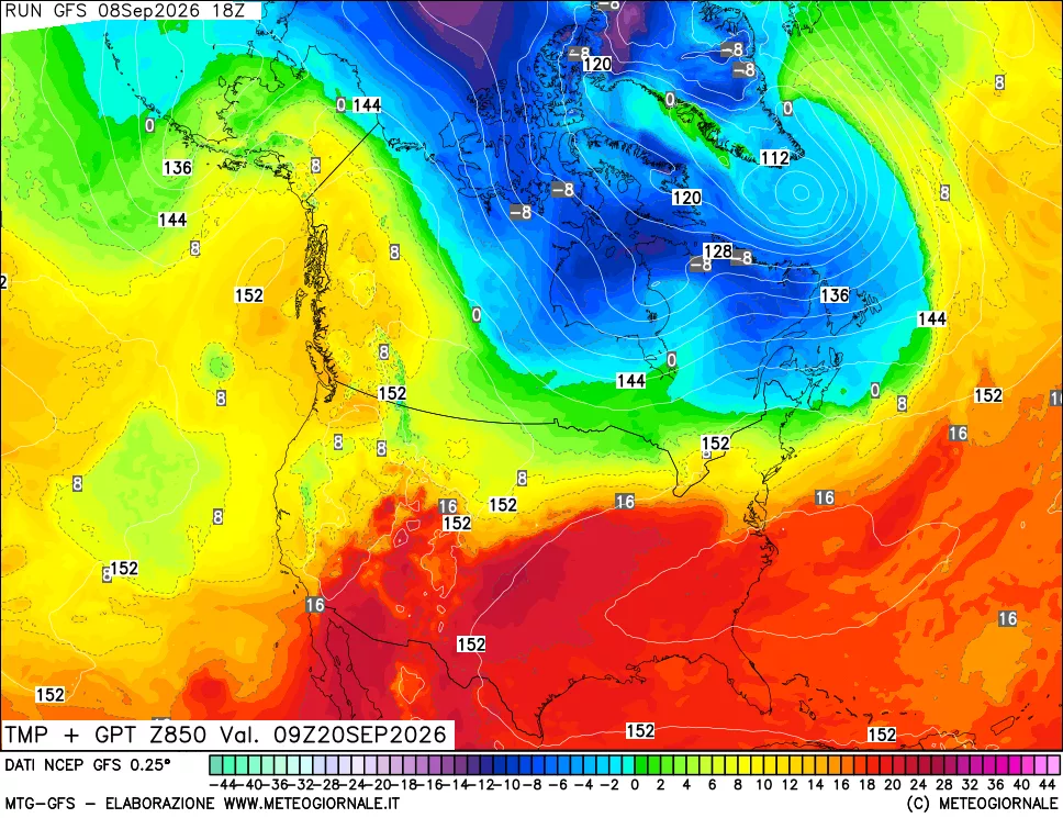 mappa 850 hPa Temp + GPT