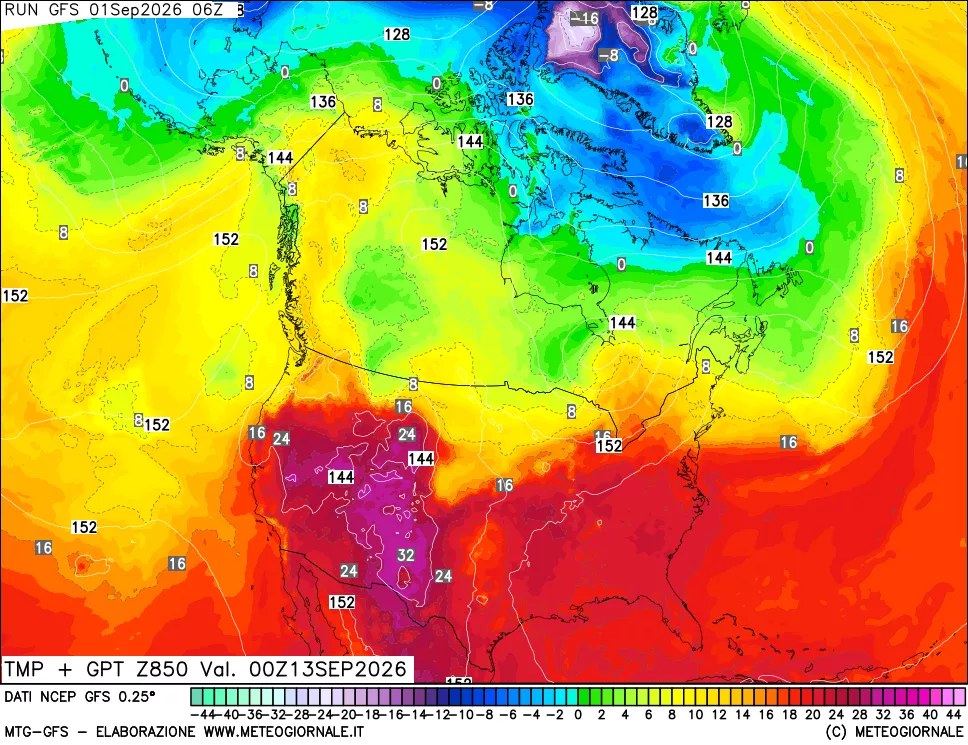 mappa 850 hPa Temp + GPT