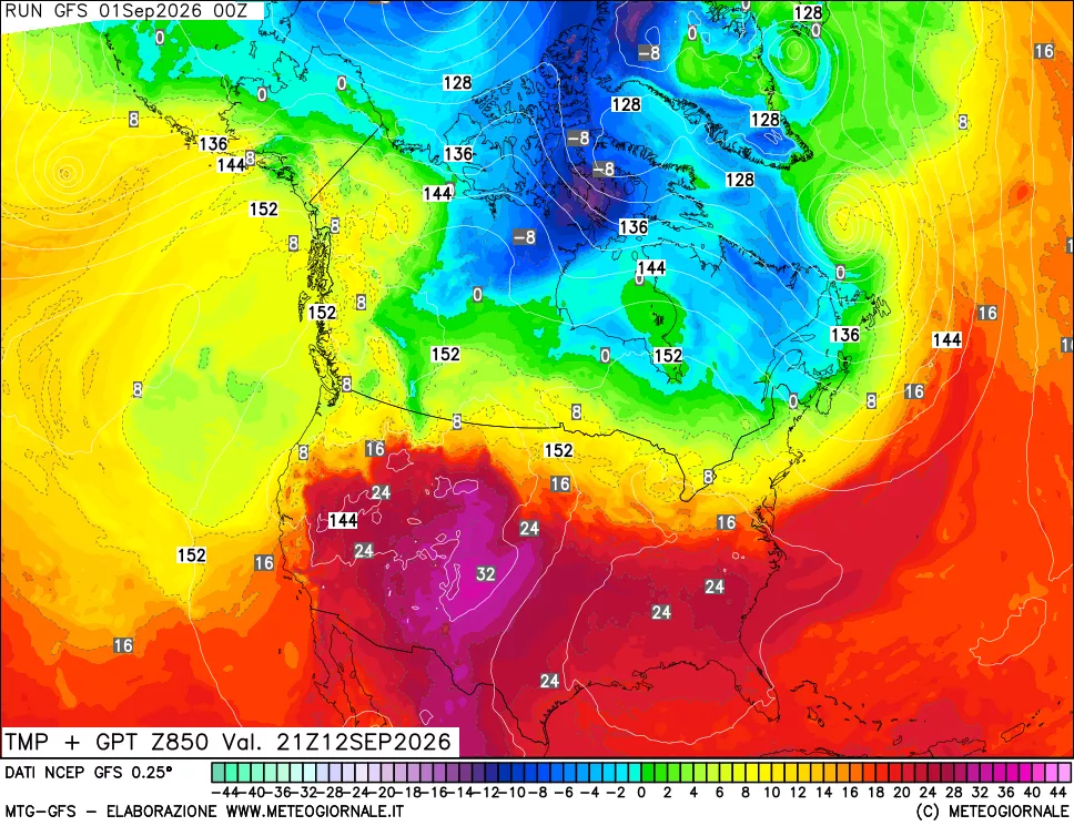 mappa 850 hPa Temp + GPT