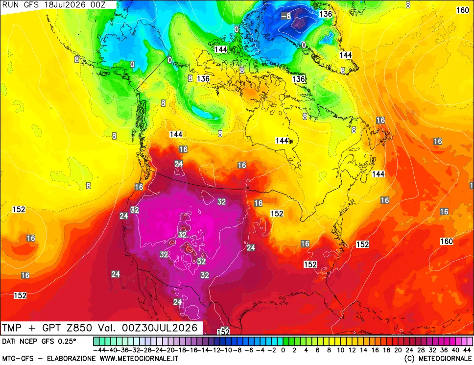 mappa 850 hPa Temp + GPT