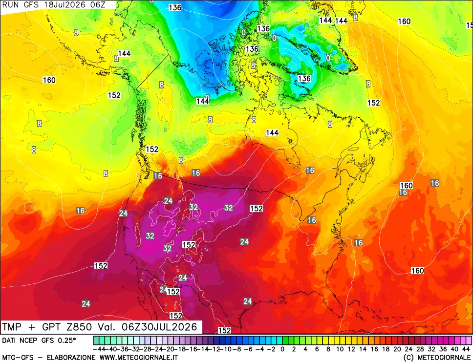mappa 850 hPa Temp + GPT
