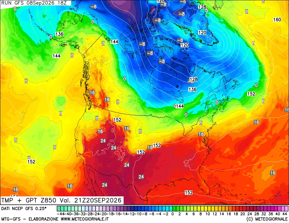 mappa 850 hPa Temp + GPT