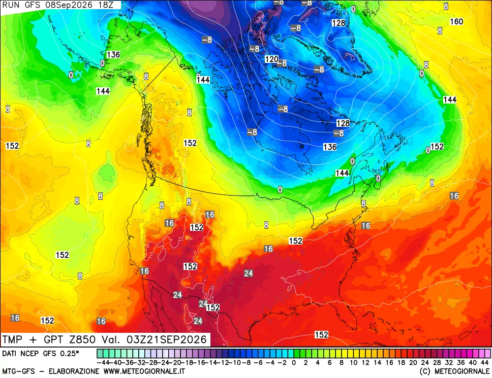 mappa 850 hPa Temp + GPT