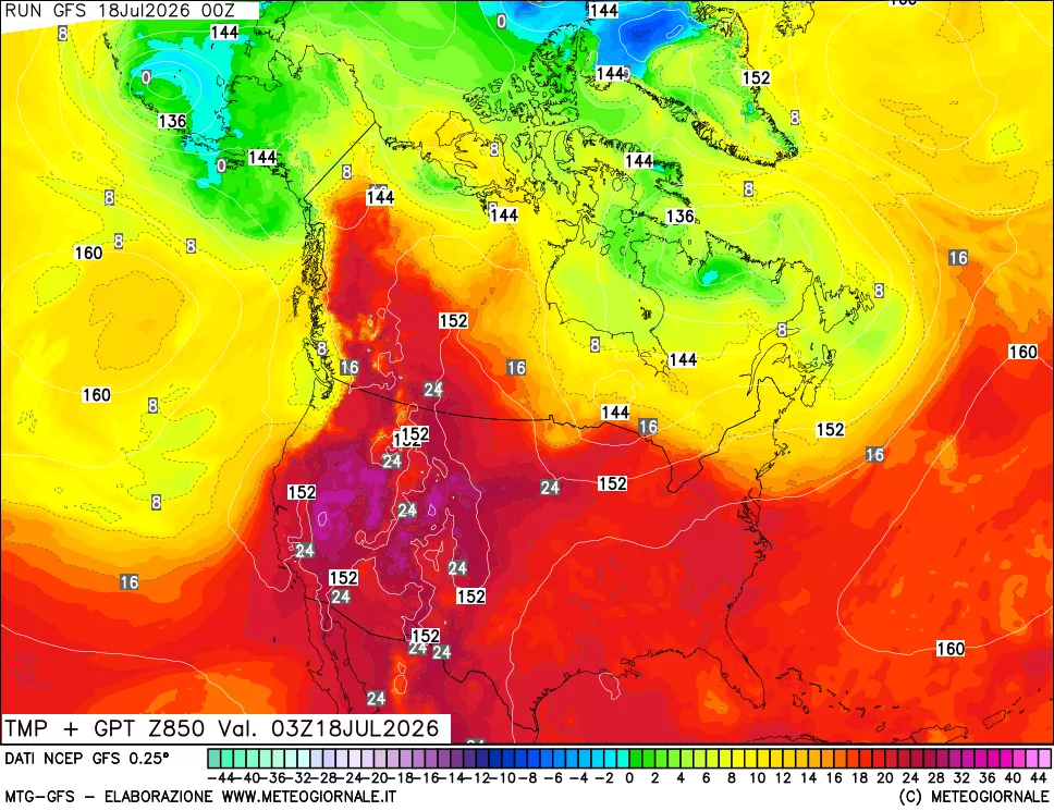 mappa 850 hPa Temp + GPT