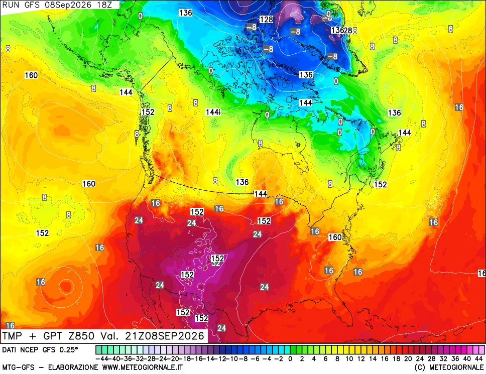 mappa 850 hPa Temp + GPT