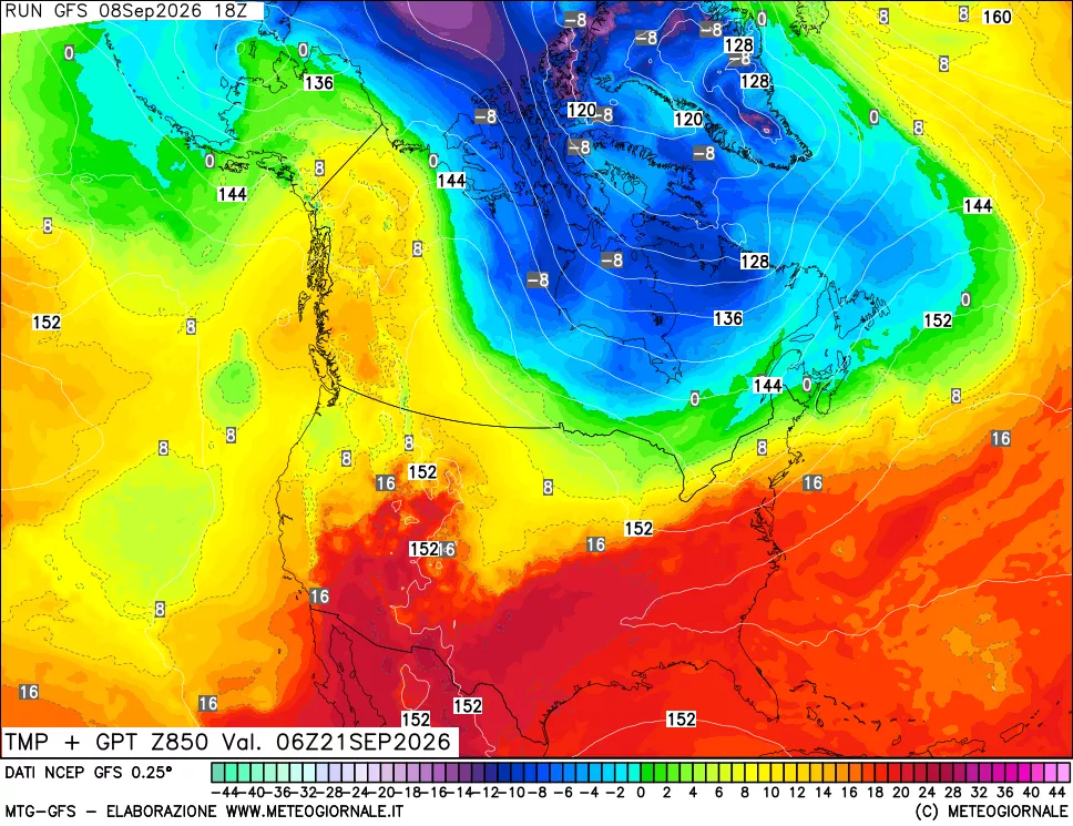 mappa 850 hPa Temp + GPT