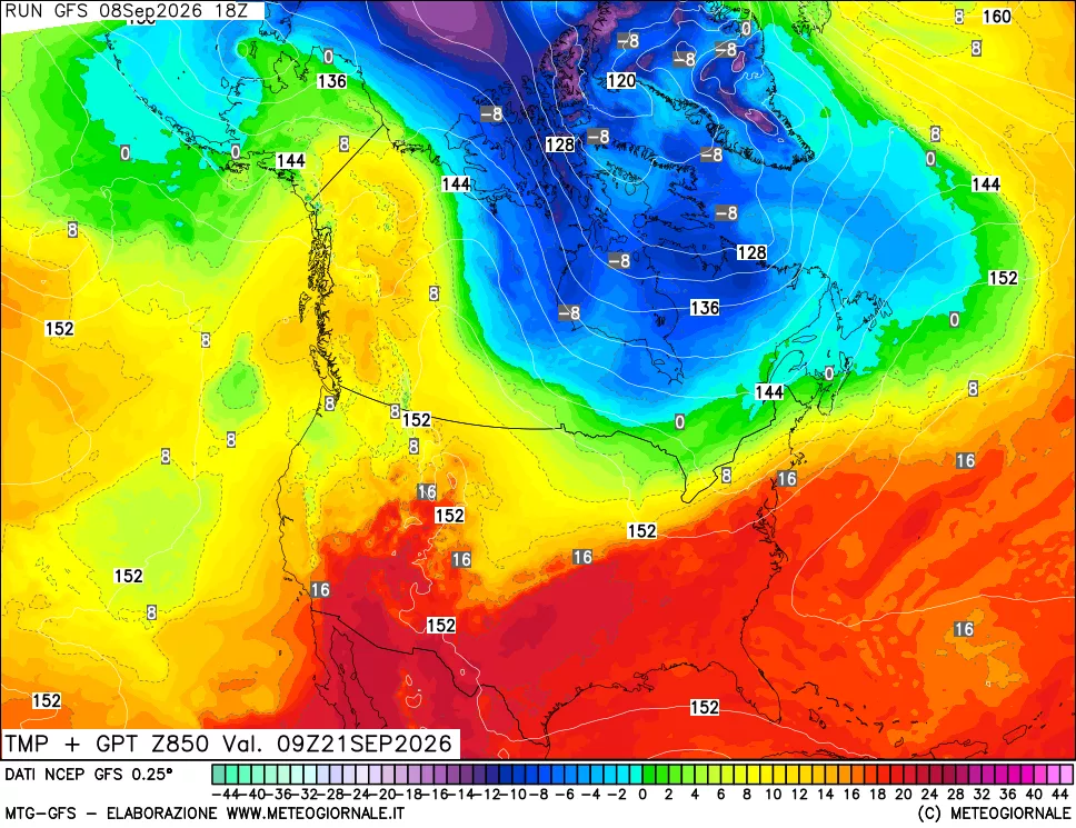 mappa 850 hPa Temp + GPT