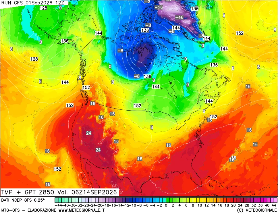 mappa 850 hPa Temp + GPT