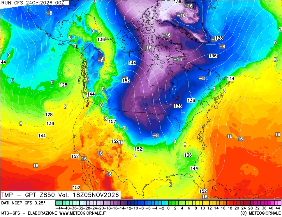 mappa 850 hPa Temp + GPT