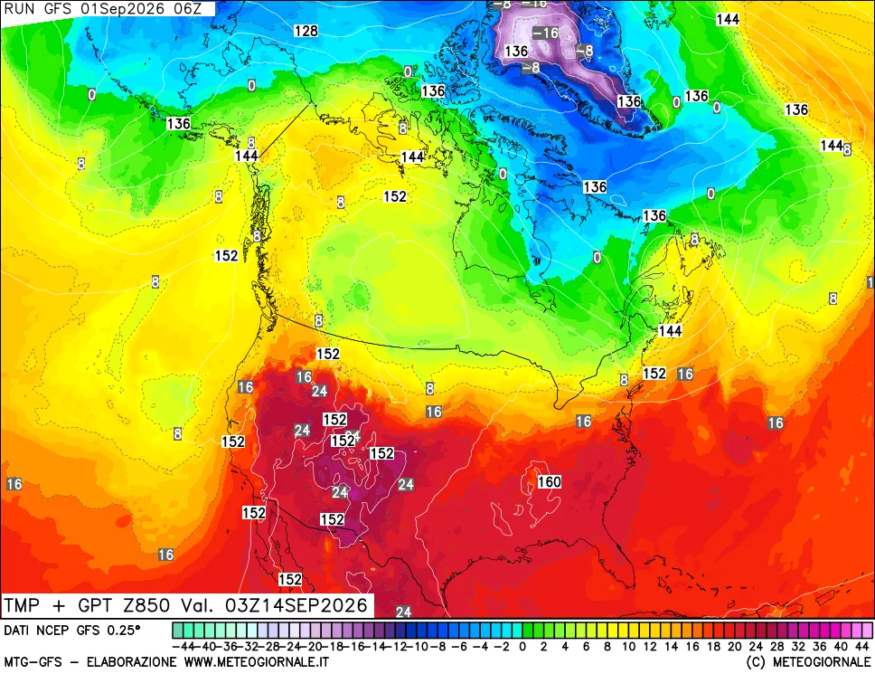 mappa 850 hPa Temp + GPT