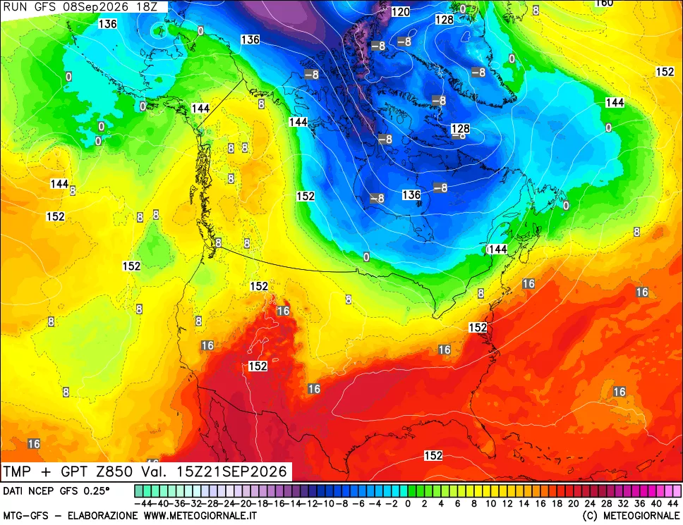 mappa 850 hPa Temp + GPT