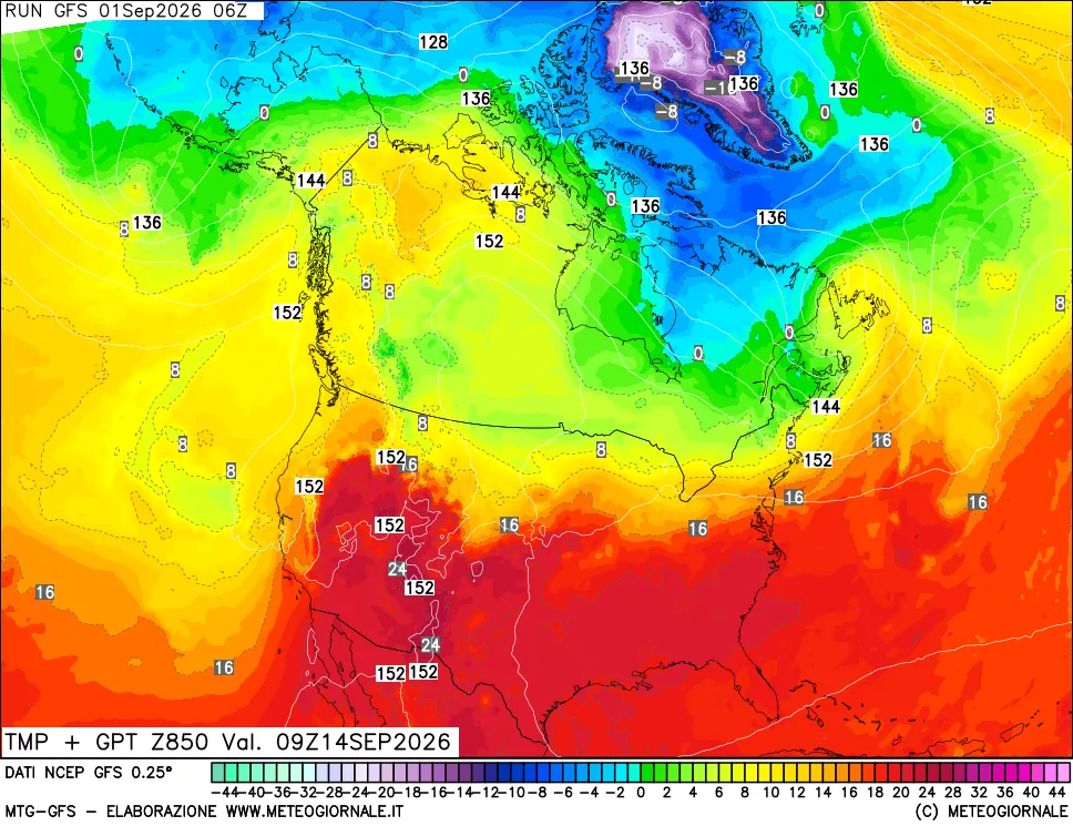 mappa 850 hPa Temp + GPT