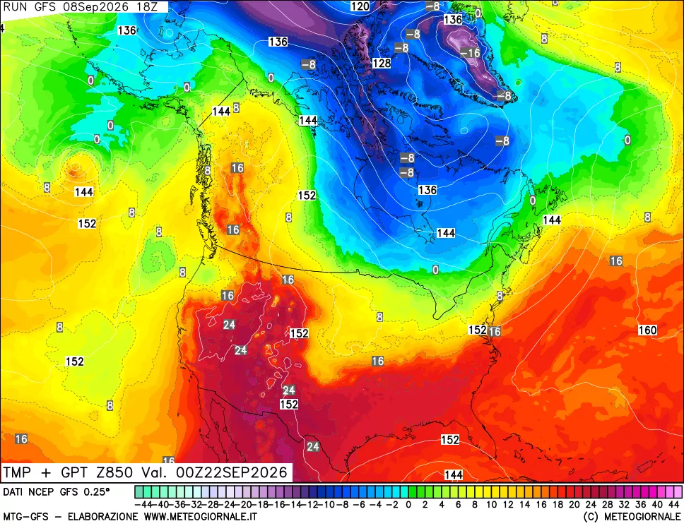 mappa 850 hPa Temp + GPT