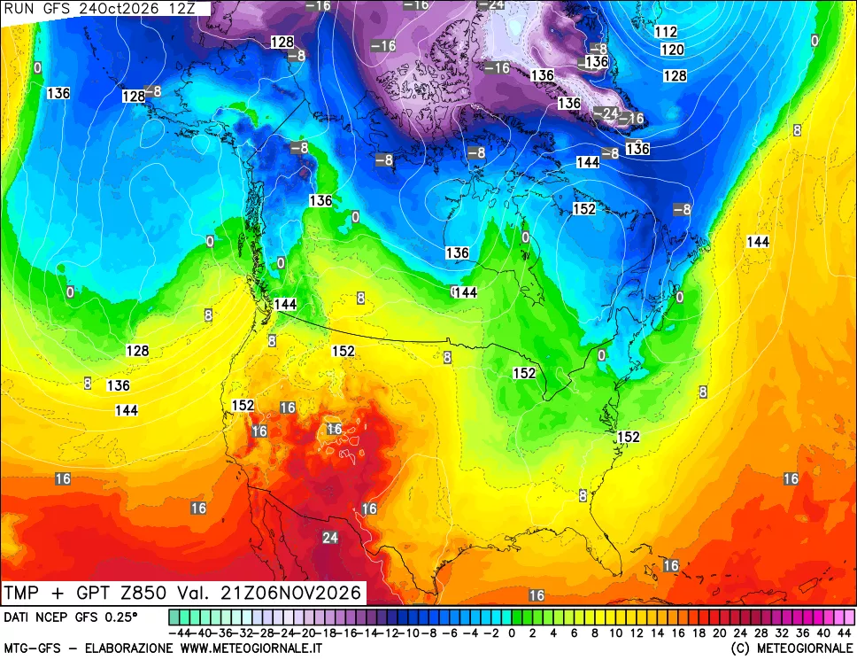 mappa 850 hPa Temp + GPT