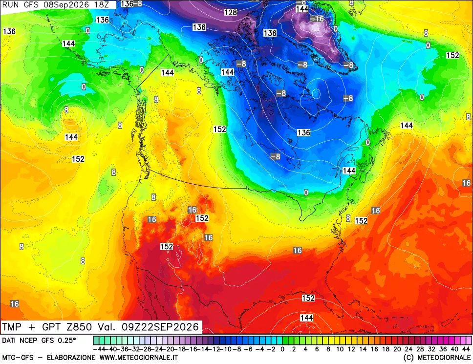 mappa 850 hPa Temp + GPT