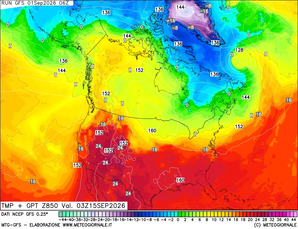 mappa 850 hPa Temp + GPT