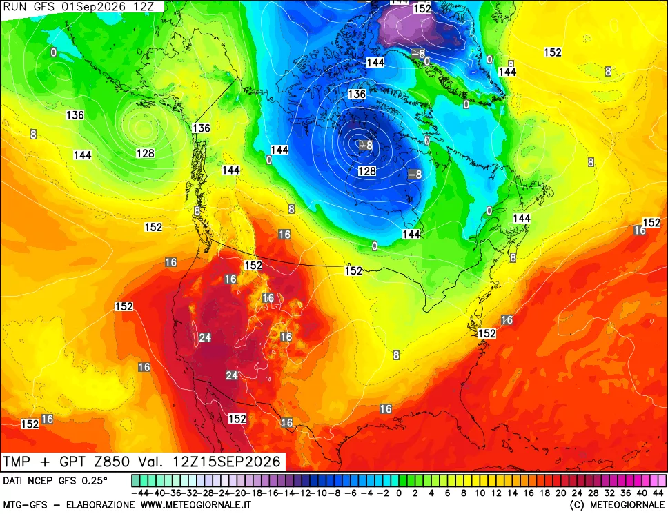 mappa 850 hPa Temp + GPT