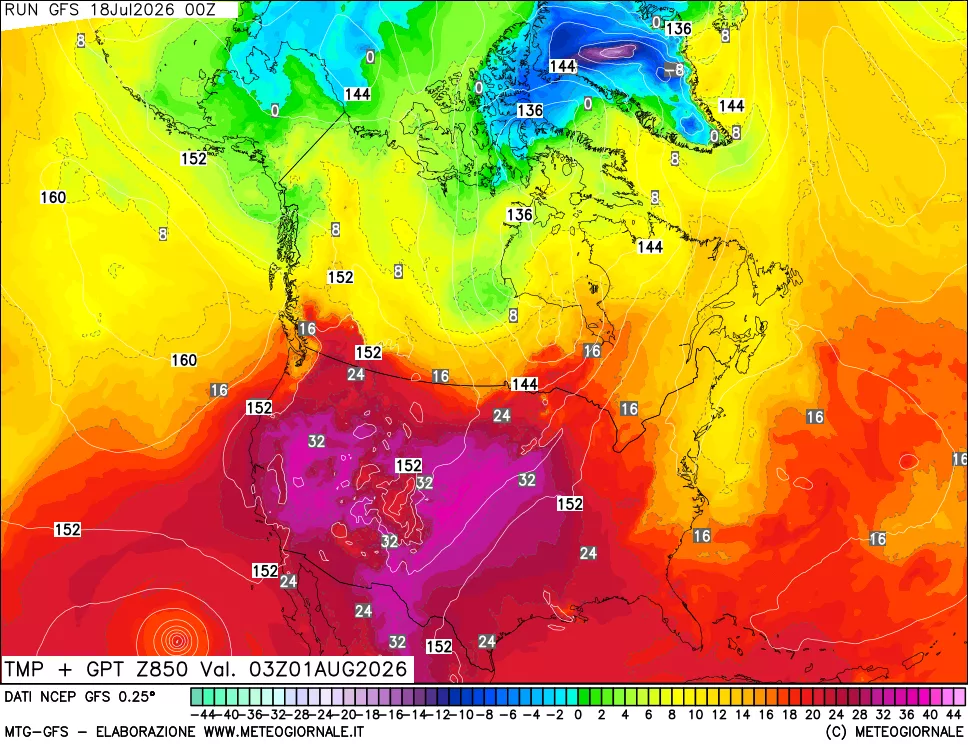 mappa 850 hPa Temp + GPT