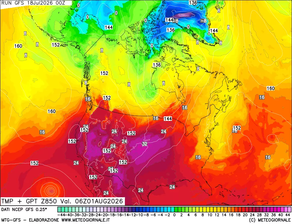 mappa 850 hPa Temp + GPT
