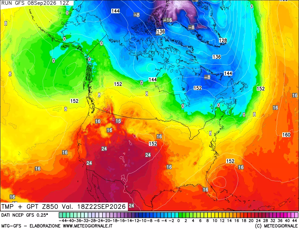 mappa 850 hPa Temp + GPT
