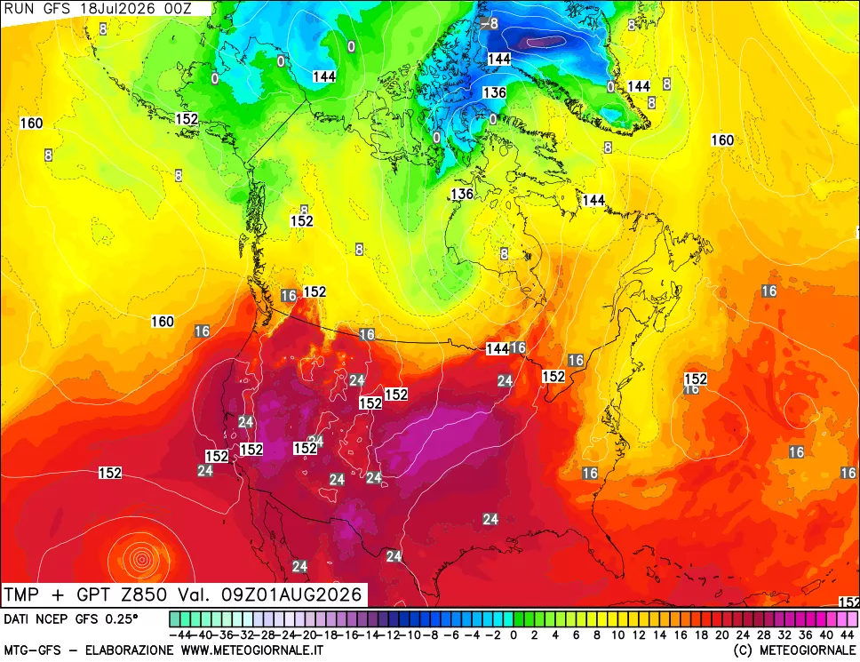 mappa 850 hPa Temp + GPT