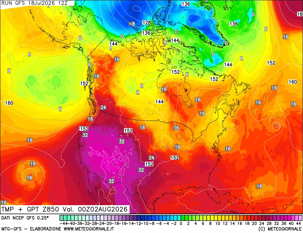 mappa 850 hPa Temp + GPT