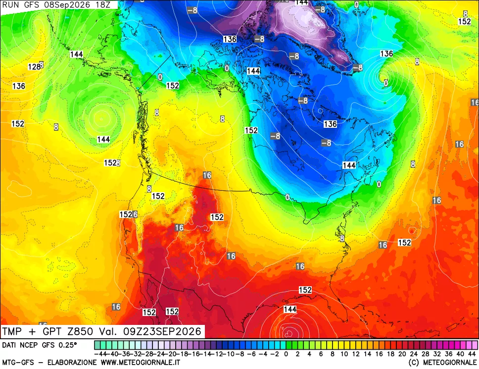 mappa 850 hPa Temp + GPT