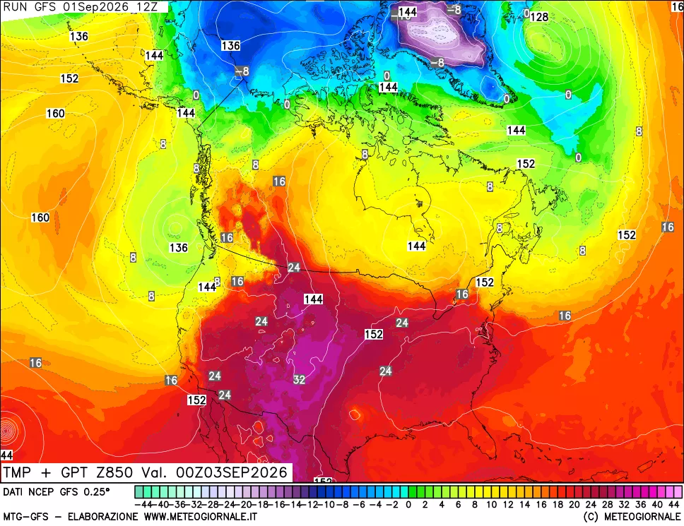 mappa 850 hPa Temp + GPT