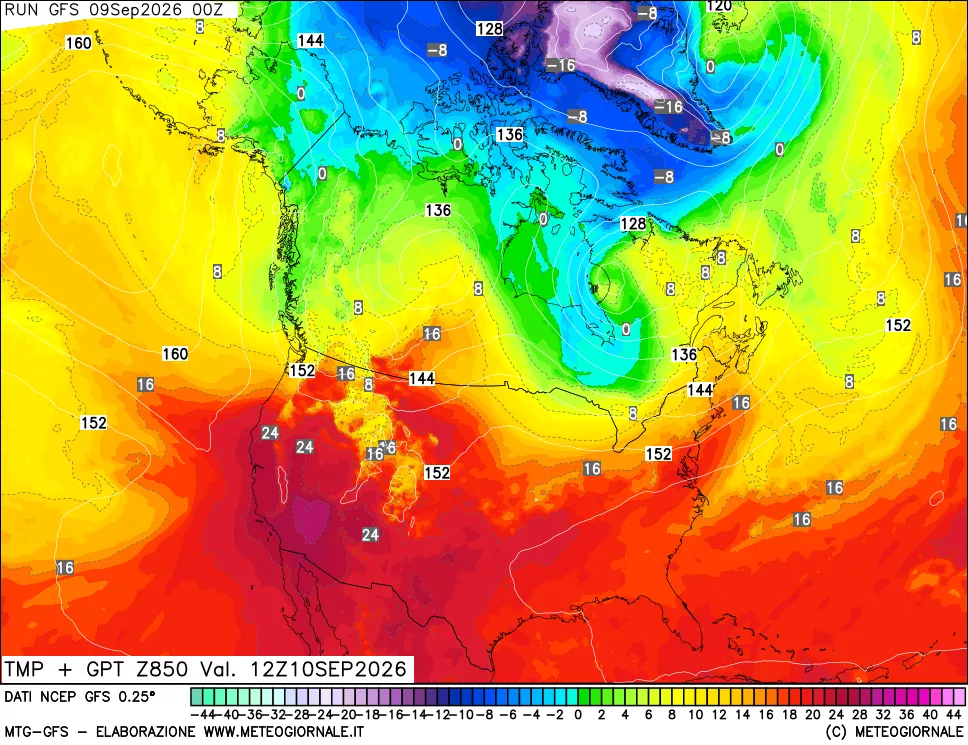 mappa 850 hPa Temp + GPT