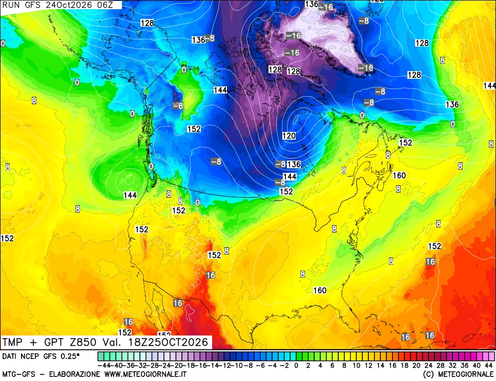 mappa 850 hPa Temp + GPT