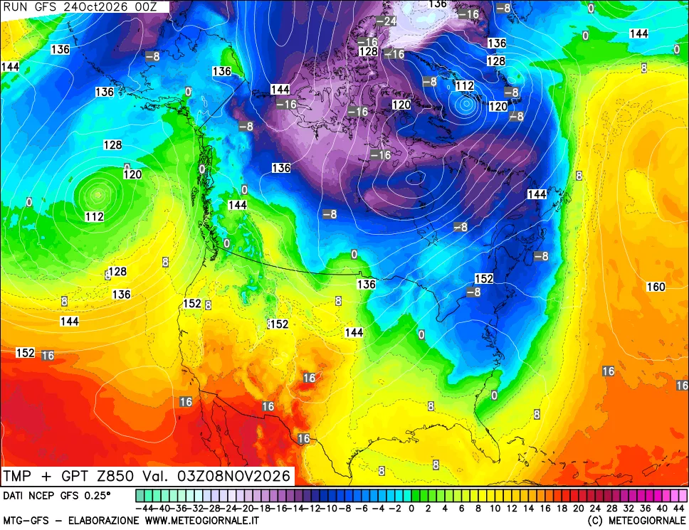 mappa 850 hPa Temp + GPT