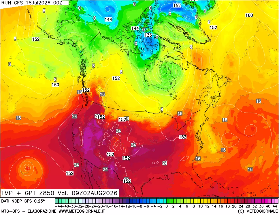 mappa 850 hPa Temp + GPT
