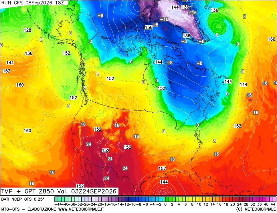 mappa 850 hPa Temp + GPT