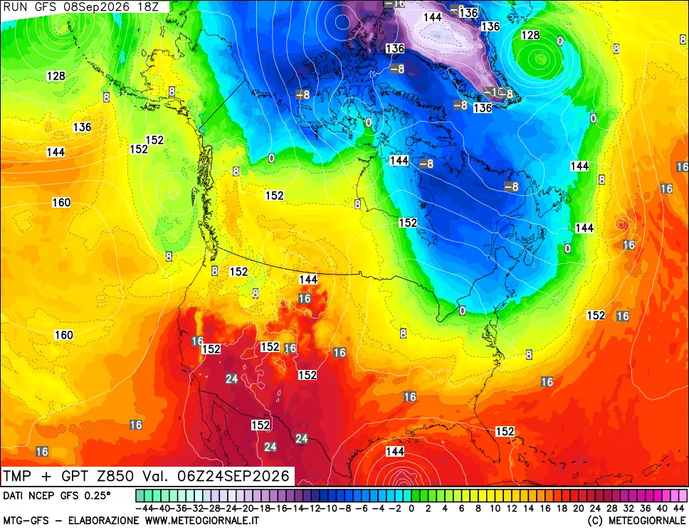 mappa 850 hPa Temp + GPT