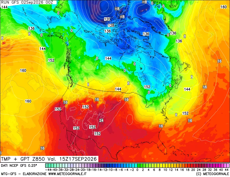 mappa 850 hPa Temp + GPT