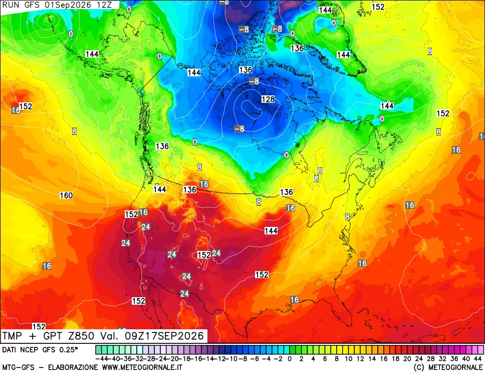 mappa 850 hPa Temp + GPT