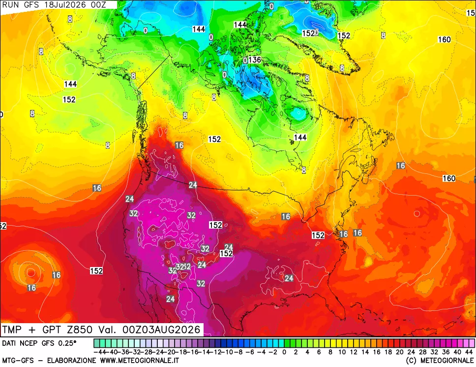 mappa 850 hPa Temp + GPT