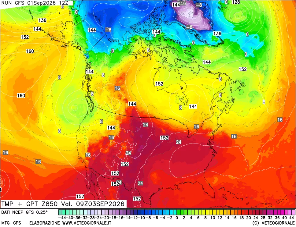 mappa 850 hPa Temp + GPT