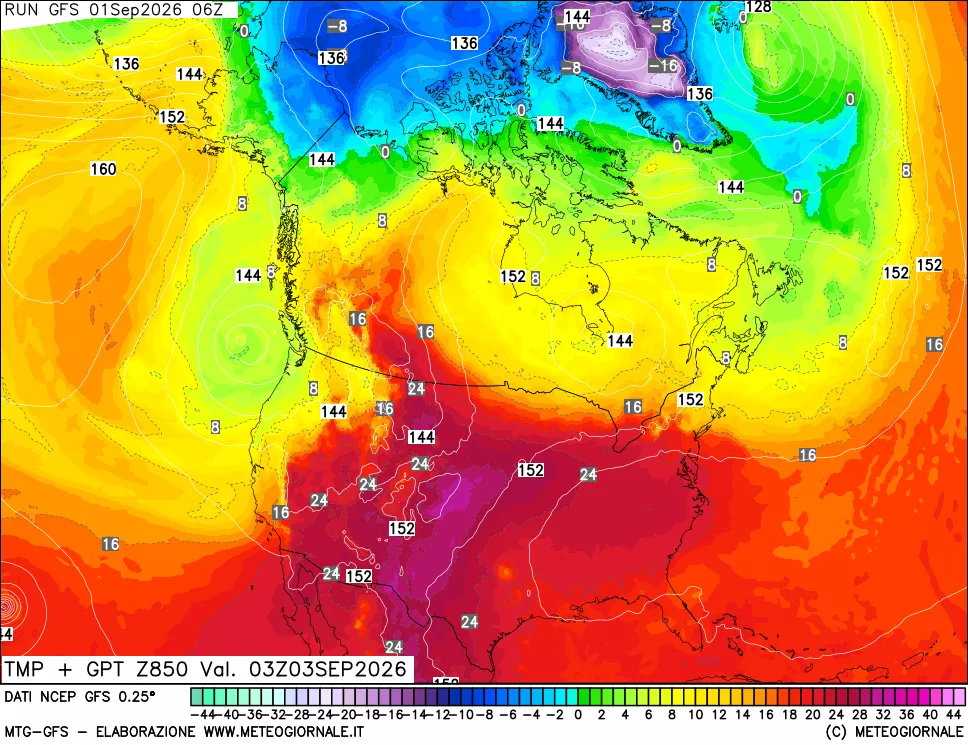 mappa 850 hPa Temp + GPT