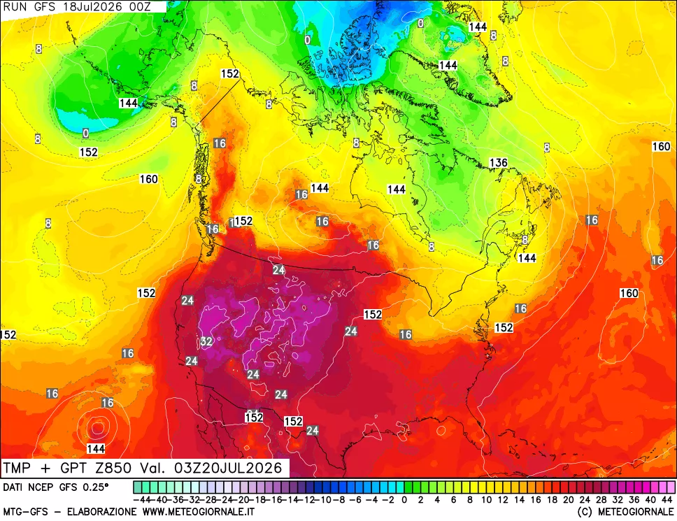 mappa 850 hPa Temp + GPT