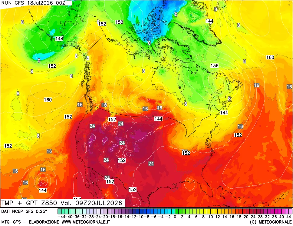 mappa 850 hPa Temp + GPT