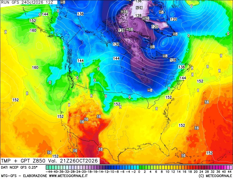 mappa 850 hPa Temp + GPT