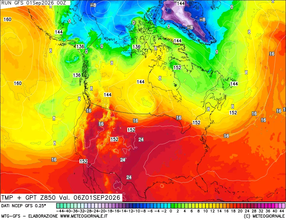mappa 850 hPa Temp + GPT
