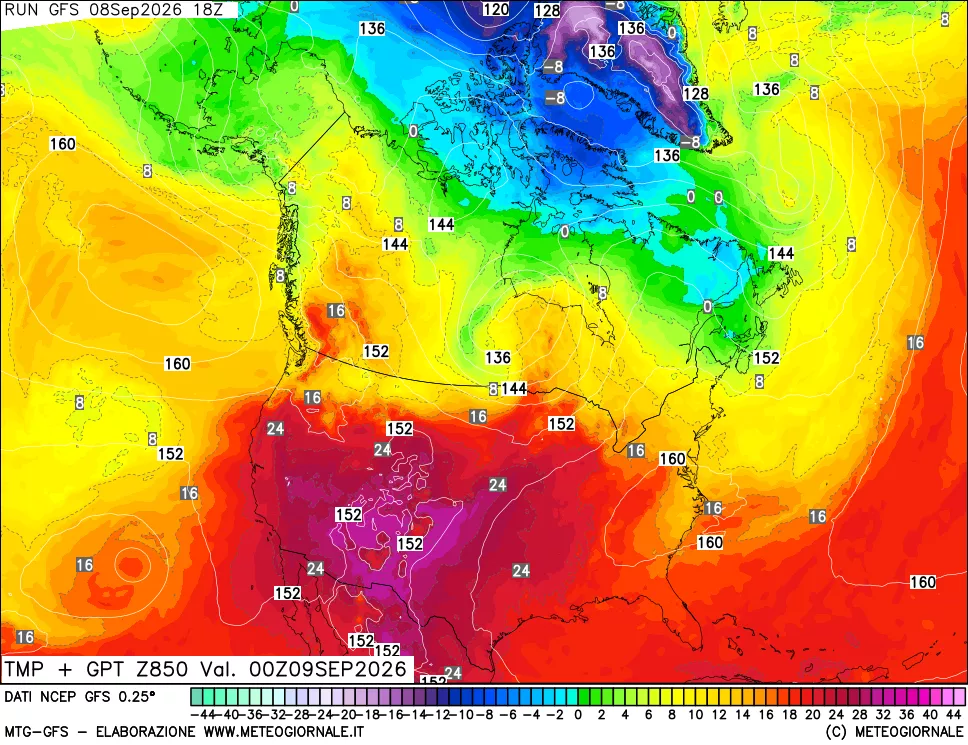 mappa 850 hPa Temp + GPT