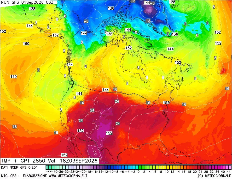 mappa 850 hPa Temp + GPT