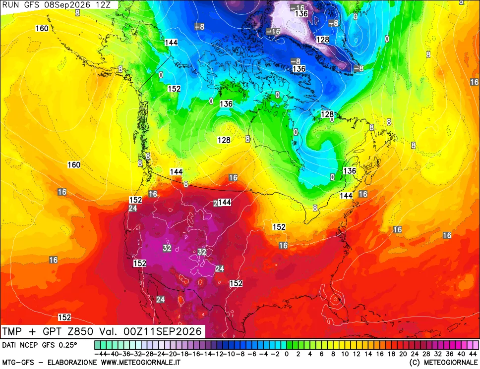 mappa 850 hPa Temp + GPT