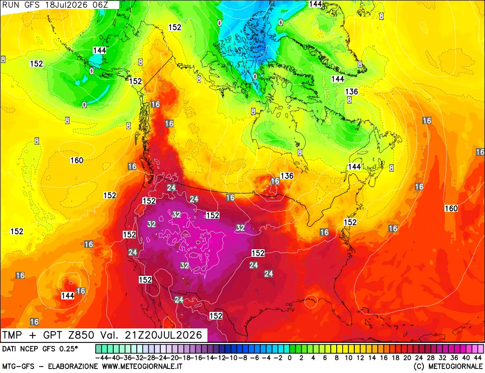 mappa 850 hPa Temp + GPT