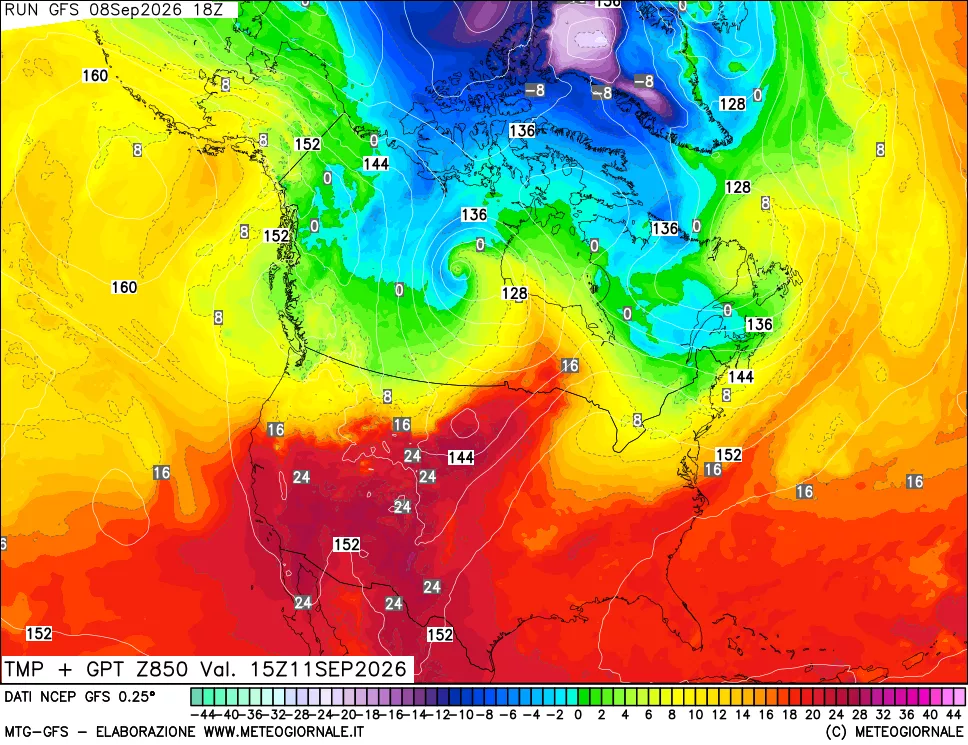 mappa 850 hPa Temp + GPT